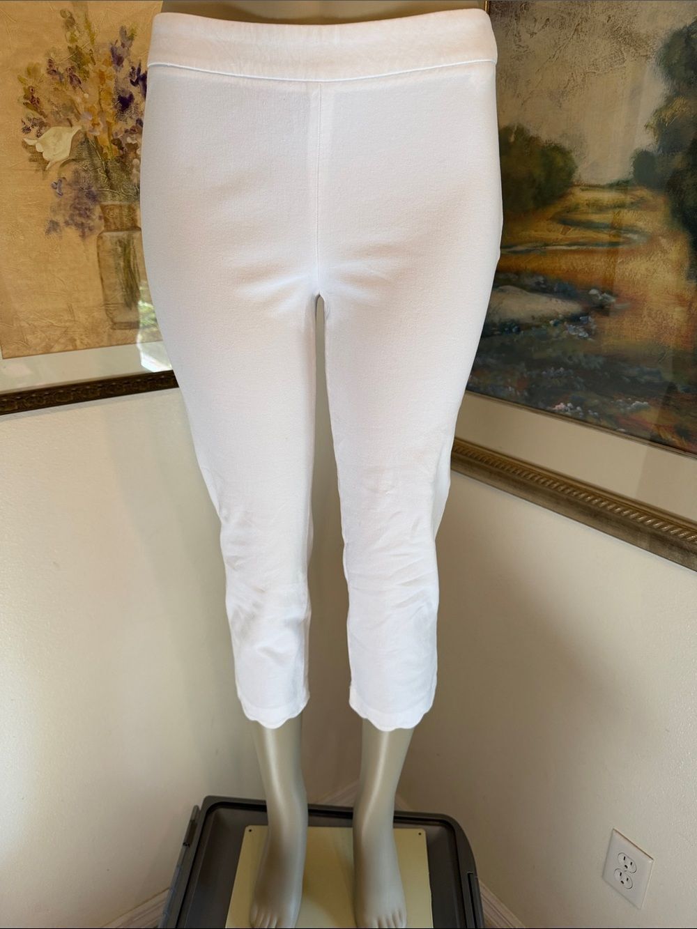 TALBOTS White Stretch Chatham Crop Pants w/ Scalloped Hem Size 2